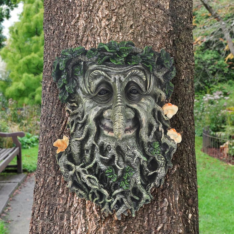 BEXLEYBAY Tree Face Garden Statues Outdoor Decorations, Whimsical Old Man Face for Tree Huggers Sculptures Flower Pot Garden Decorations Yard Art, 9" x 6.5" x 3.5" - Image 1